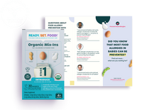 Box of RSF Stage 1 Mix-ins against a background showing a clinical brochure