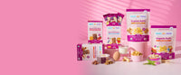 RSF! snack items, including bars and puffs, displayed on a table with ingredients in containers