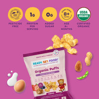 Infographic displaying PB Berry puffs ingredients and nutrition