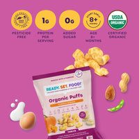 Infographic displaying Pumpkin Banana puffs ingredients and nutrition