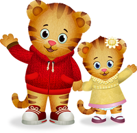 Daniel Tiger holding hands with his sister