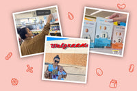 3 framed snapshots of Walgreens customers shopping for Ready. Set. Food!